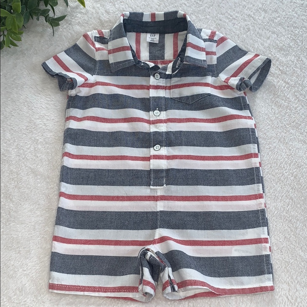 GAP Striped Baby Romper 12-18M Red Blue White EUC